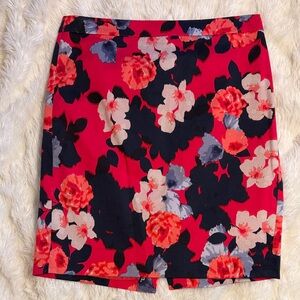 J. Crew Red and Black Floral Pencil Skirt